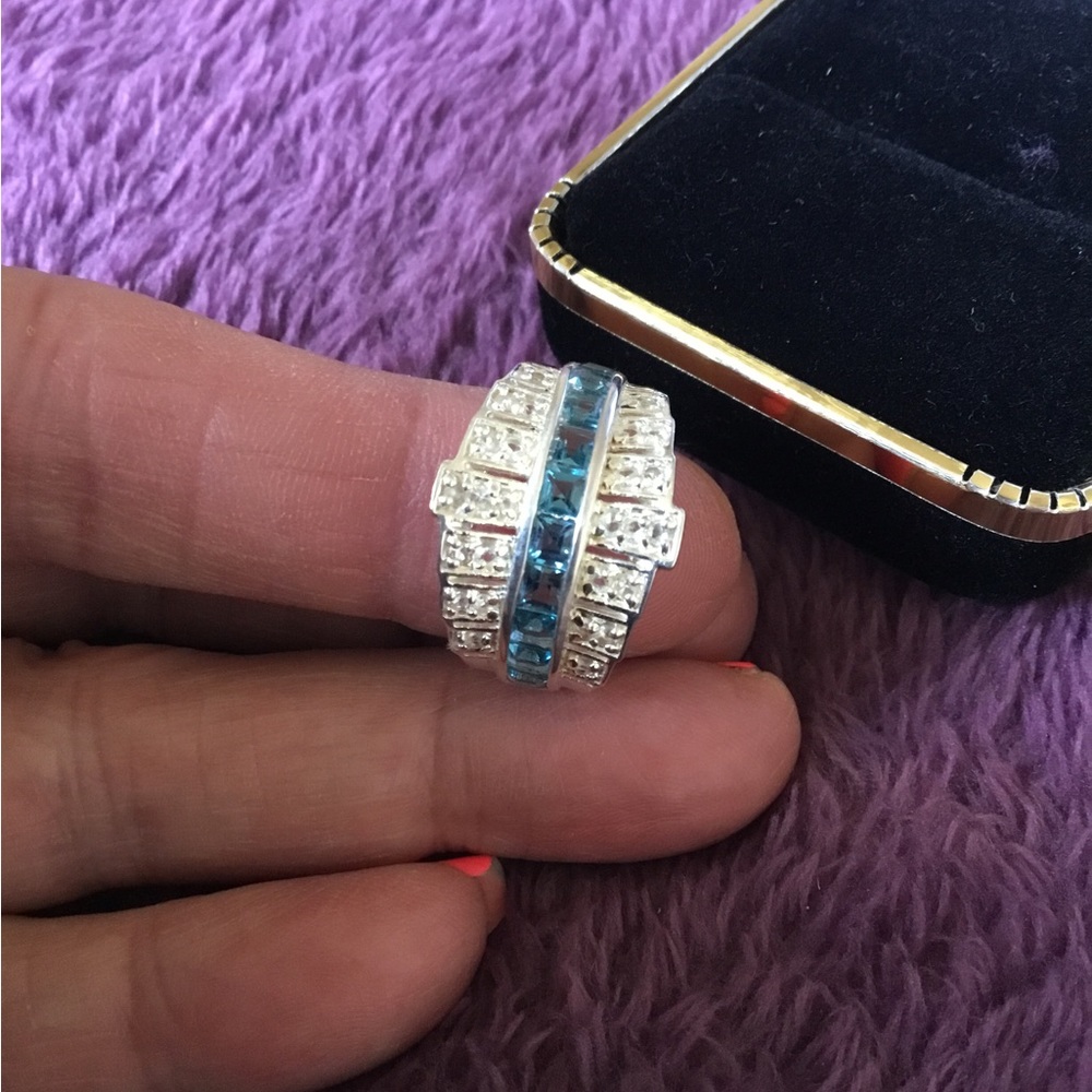 BRAND NEW BOLD Natural Diamond & Blue Sapphires Band Ring-7